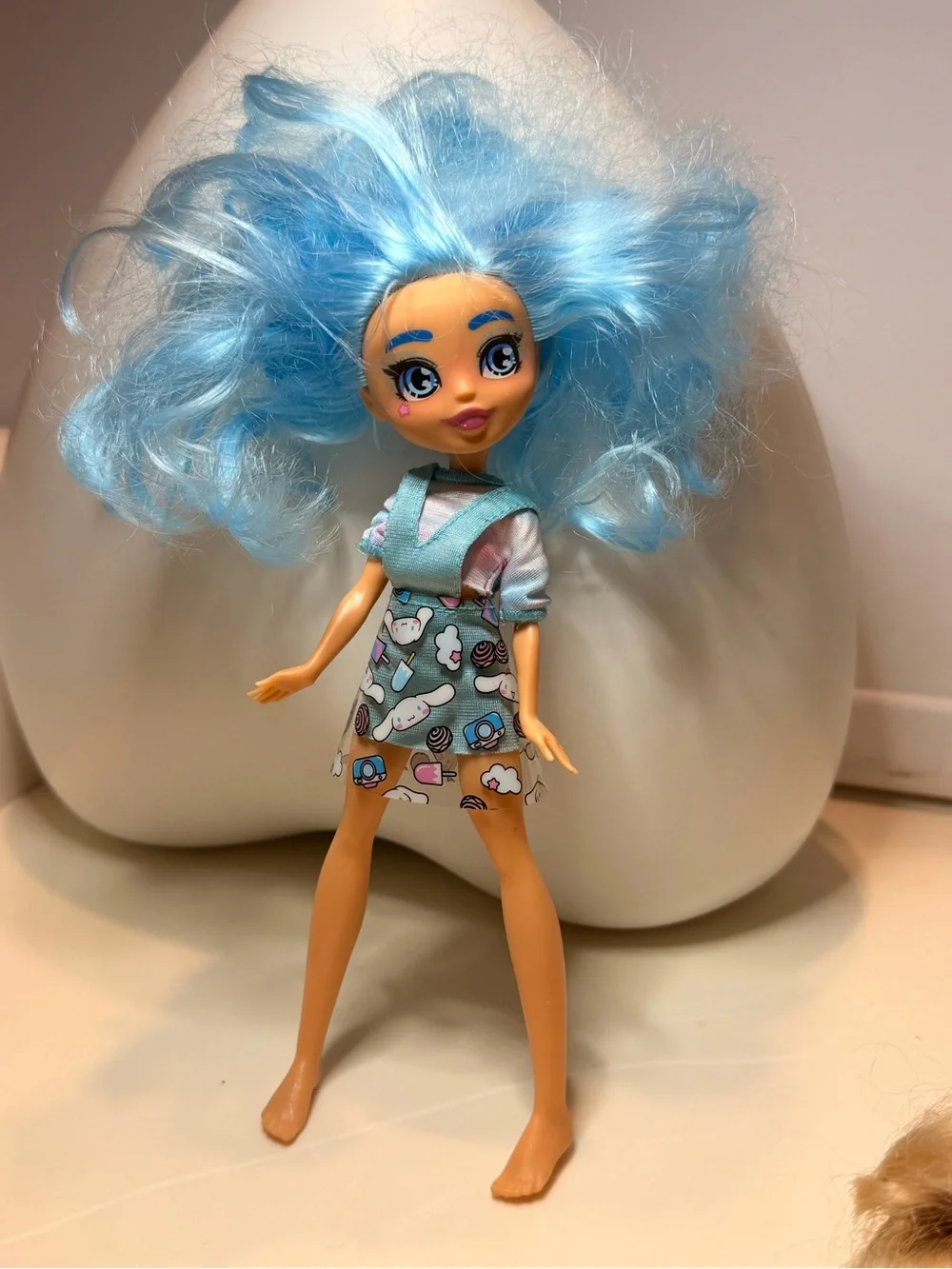 Mattel Doll with Bright Blue Hair and Pastel Dress